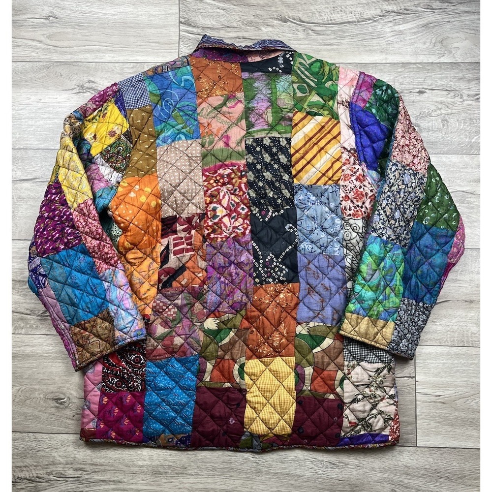 C:eed Jacket Size XL Multicolor Silk Patchwork Beaded Boho Artsy Reversible VTG - Picture 15 of 16
